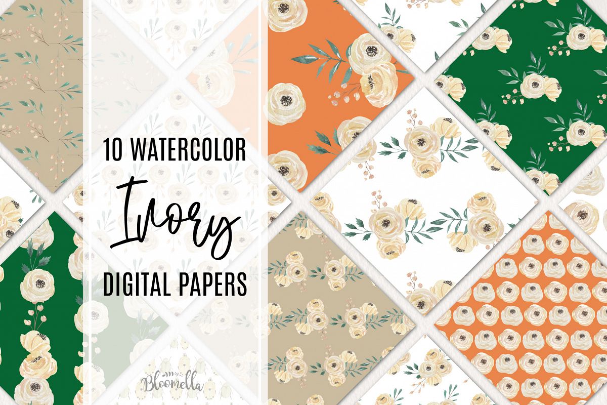 Ivory 10 Seamless Patterns Digital Paper Watercolor Wedding example image 1