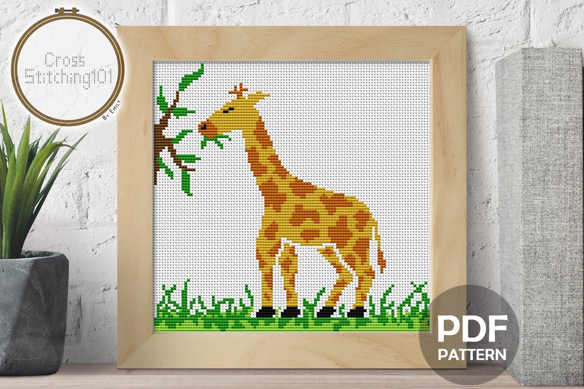 Giraffe Eating Cross Stitch Pattern- Instant Download PDF example image 1