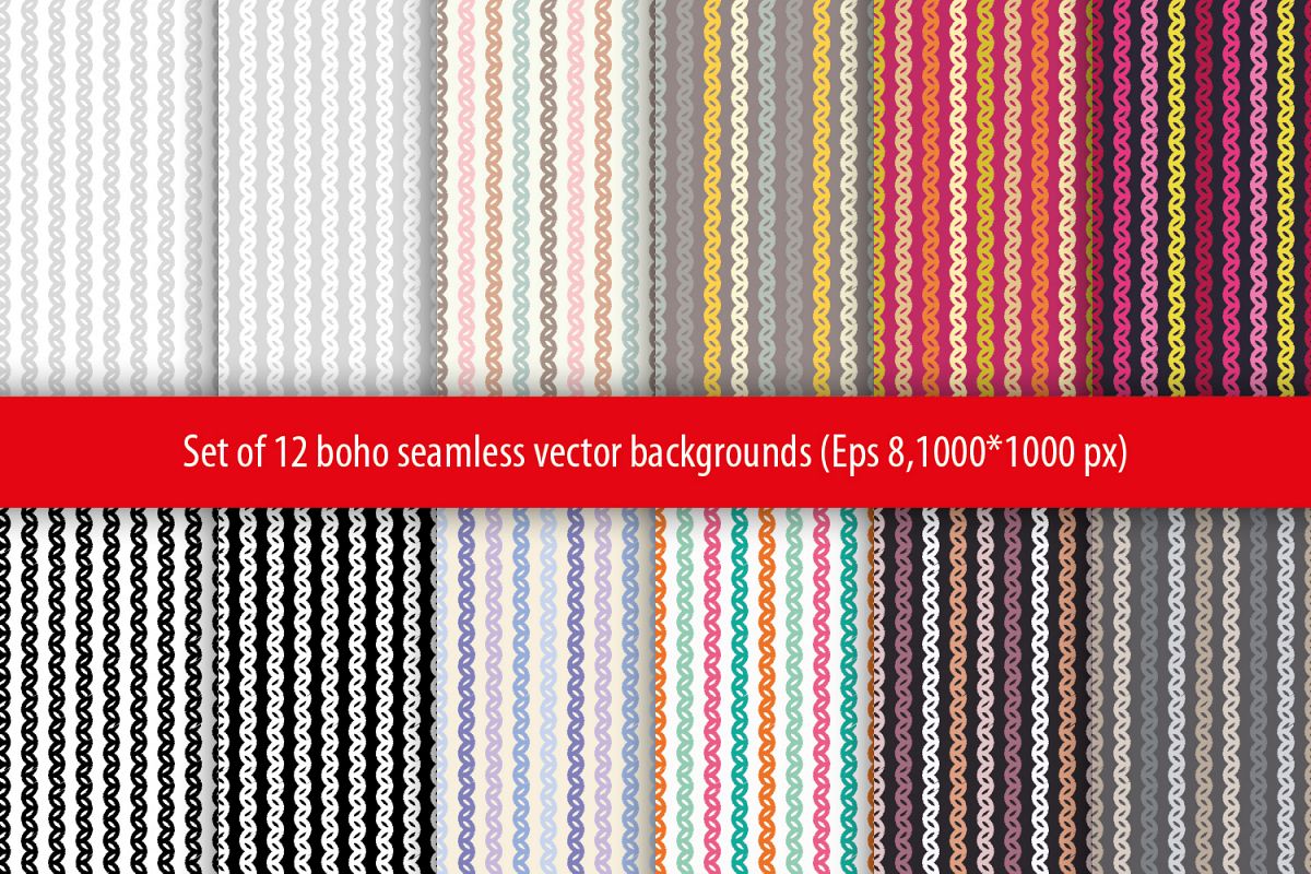 Set of 12 boho seamless vector backgrounds. example image 1