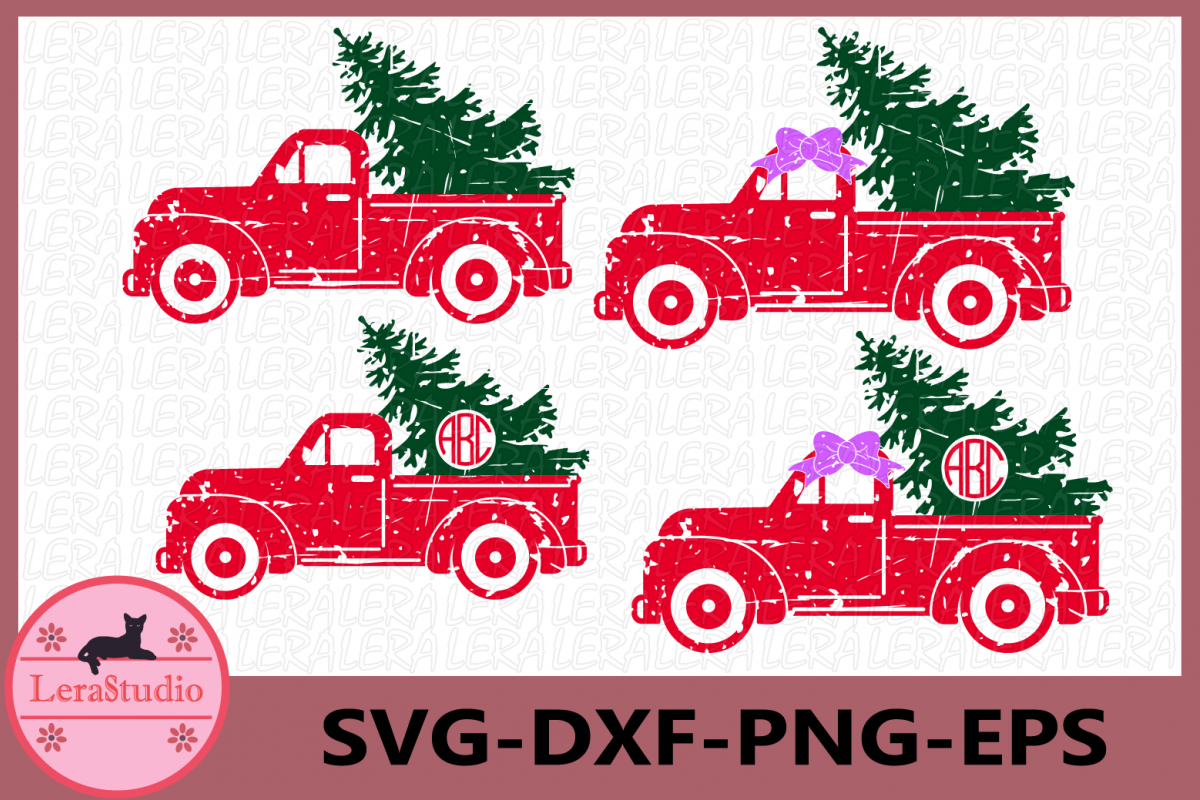 Red truck and Christmas Tree SVG, Grunge Svg, Truck Svg