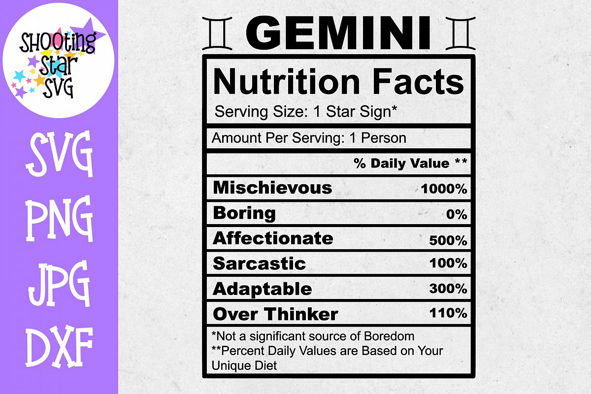Gemini Zodiac Sign Nutrition Facts SVG - Gemini SVG example image 1