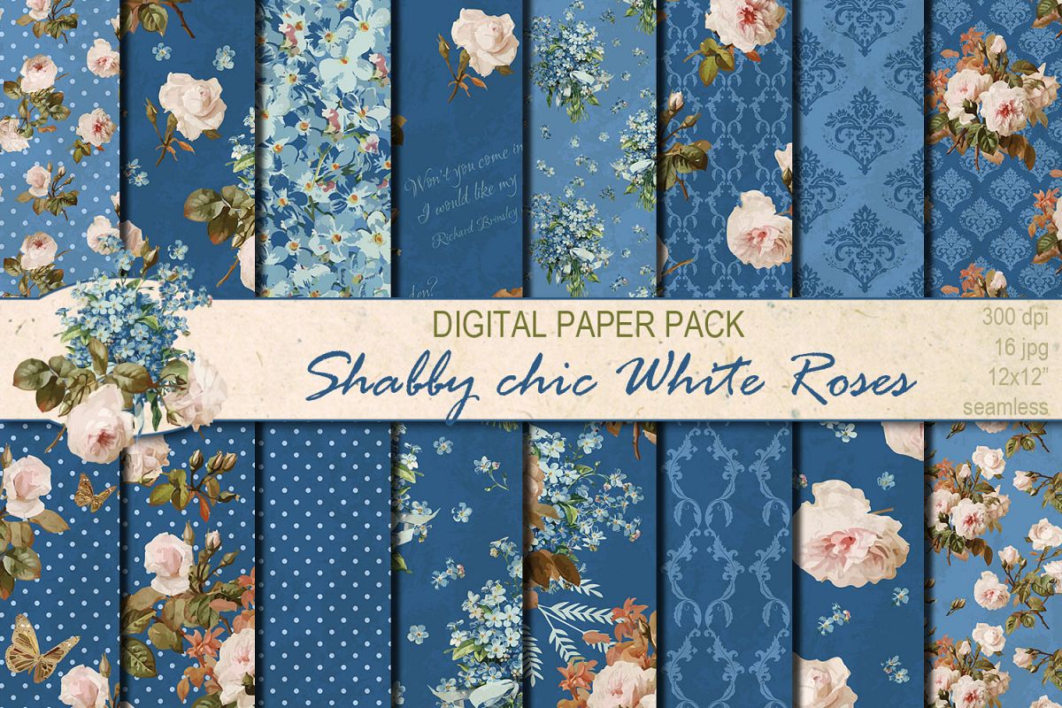 Shabby chic roses seamless patterns example image 1