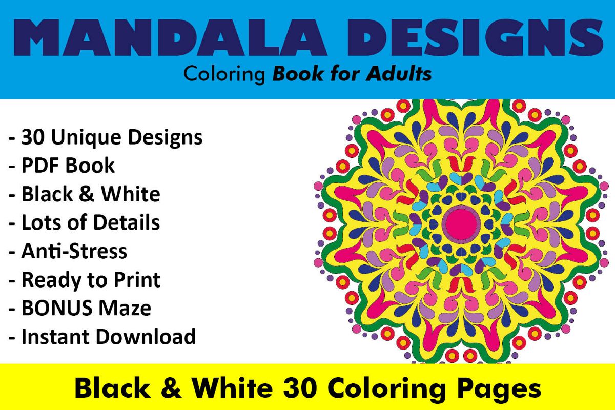 Mandala Designs Coloring Book - 30 Unique Mandalas example image 1