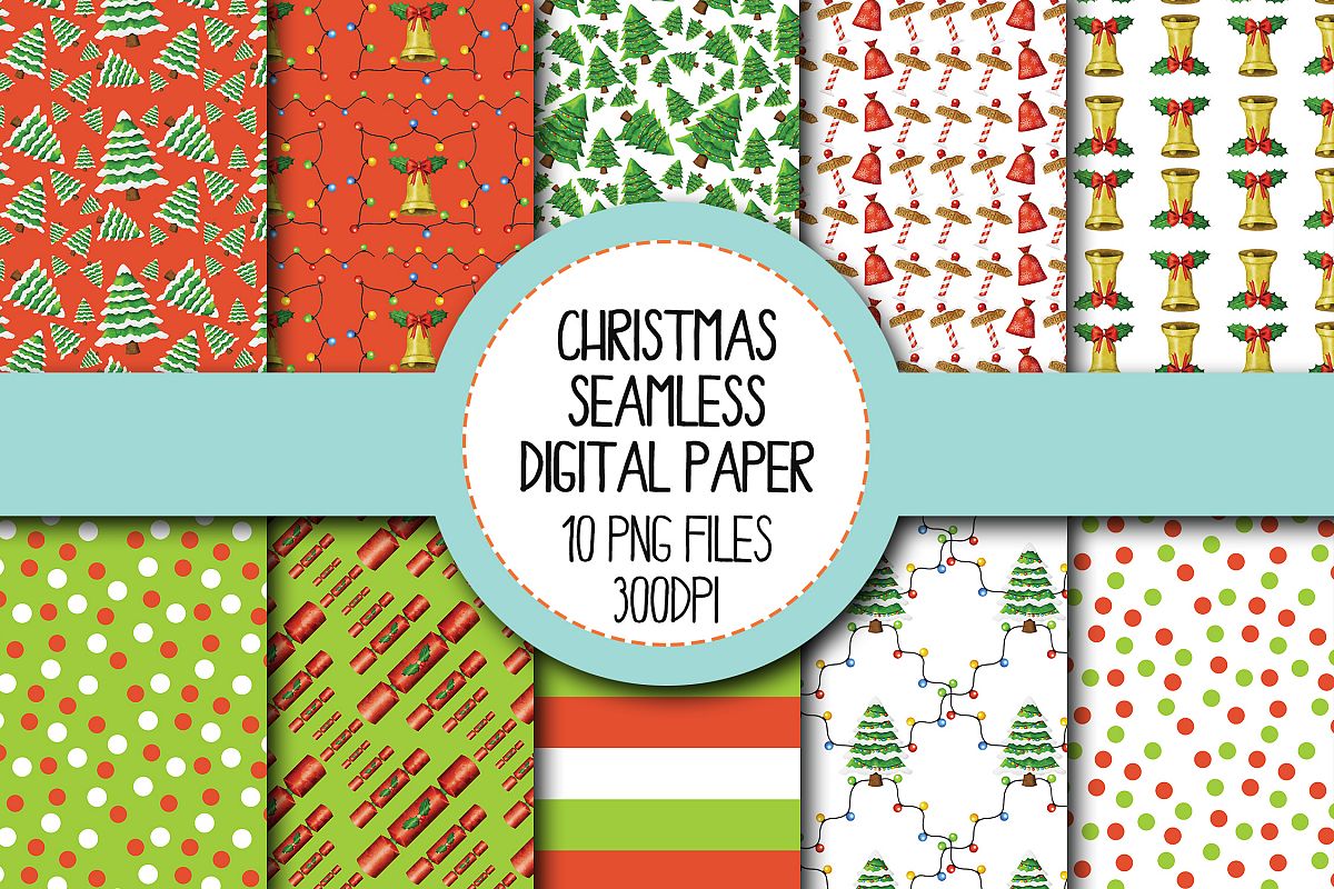 Watercolor Christmas Seamless Digital Papers Set 2 example image 1