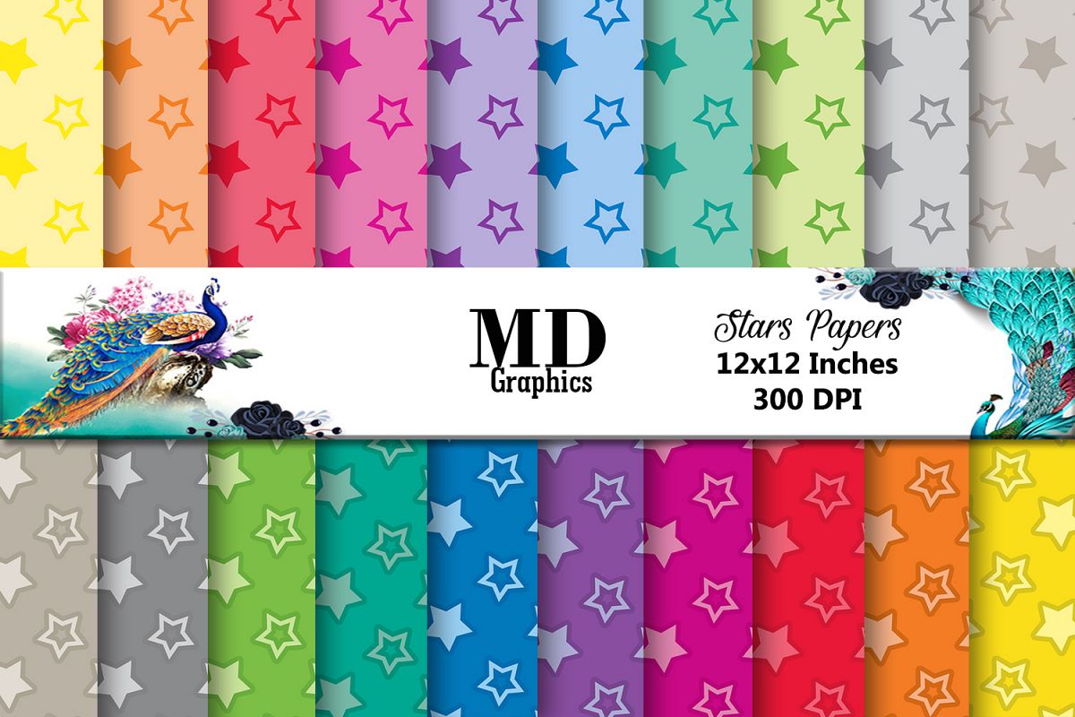 Stars Scrapbook Papers,Digital Papers Stars,Color Stars,Star example image 1