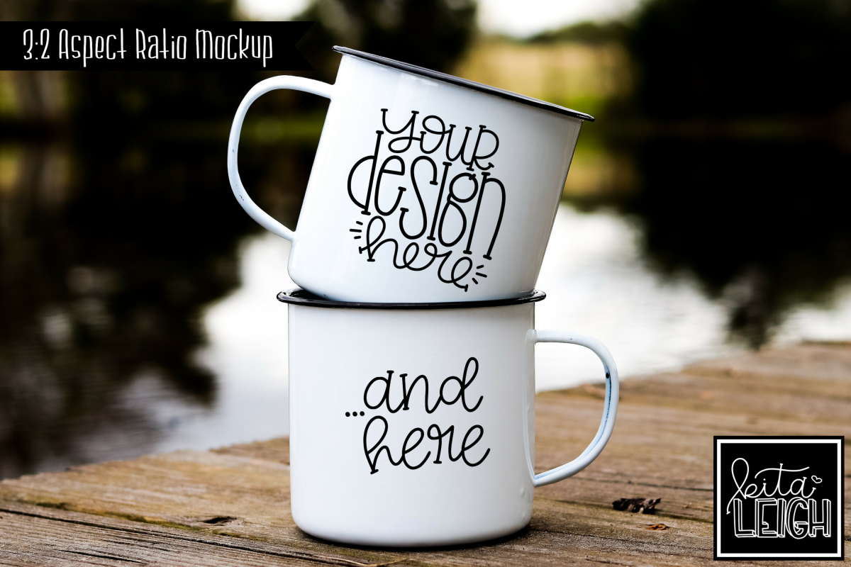 Two Pair Stack Campfire Mugs on a Fishing Dock Mockup example image 1