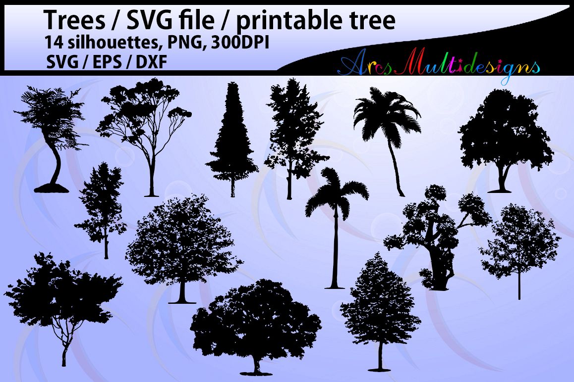 Tree silhouette / tree silhouette svg cut file / vector trees / printable trees silhouettes / design / Eps Svg Dxf / commercial use /14nos example image 1
