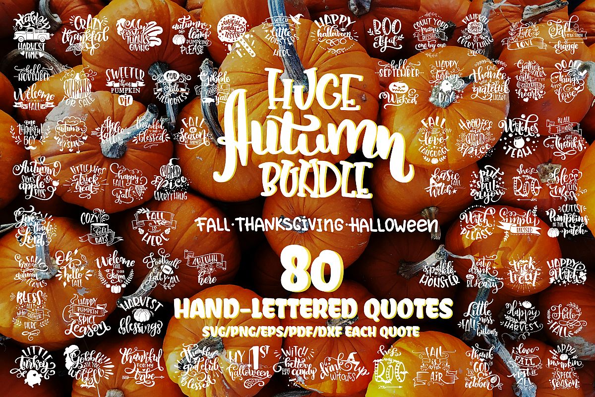 Fall svg BUNDLE BIG set of 80 quotes Autumn Thanksgiving example image 1