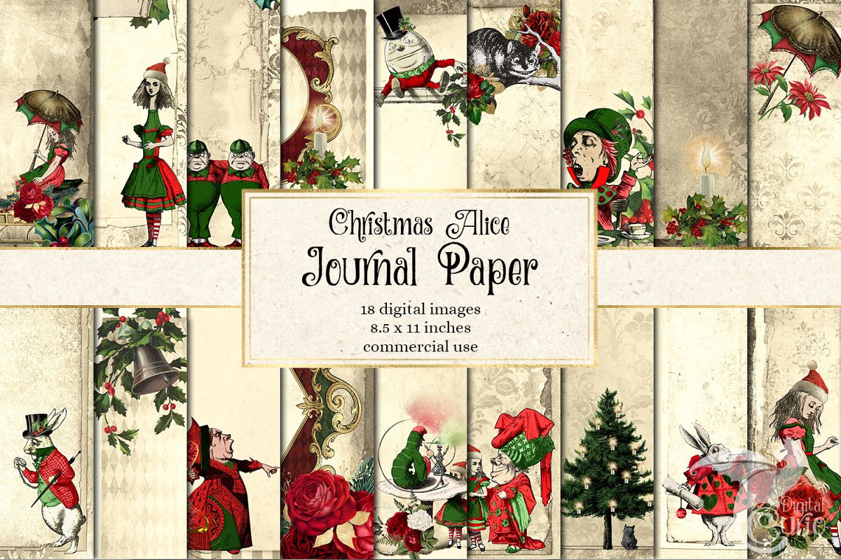 Christmas Alice In Wonderland Journal Paper example image 1