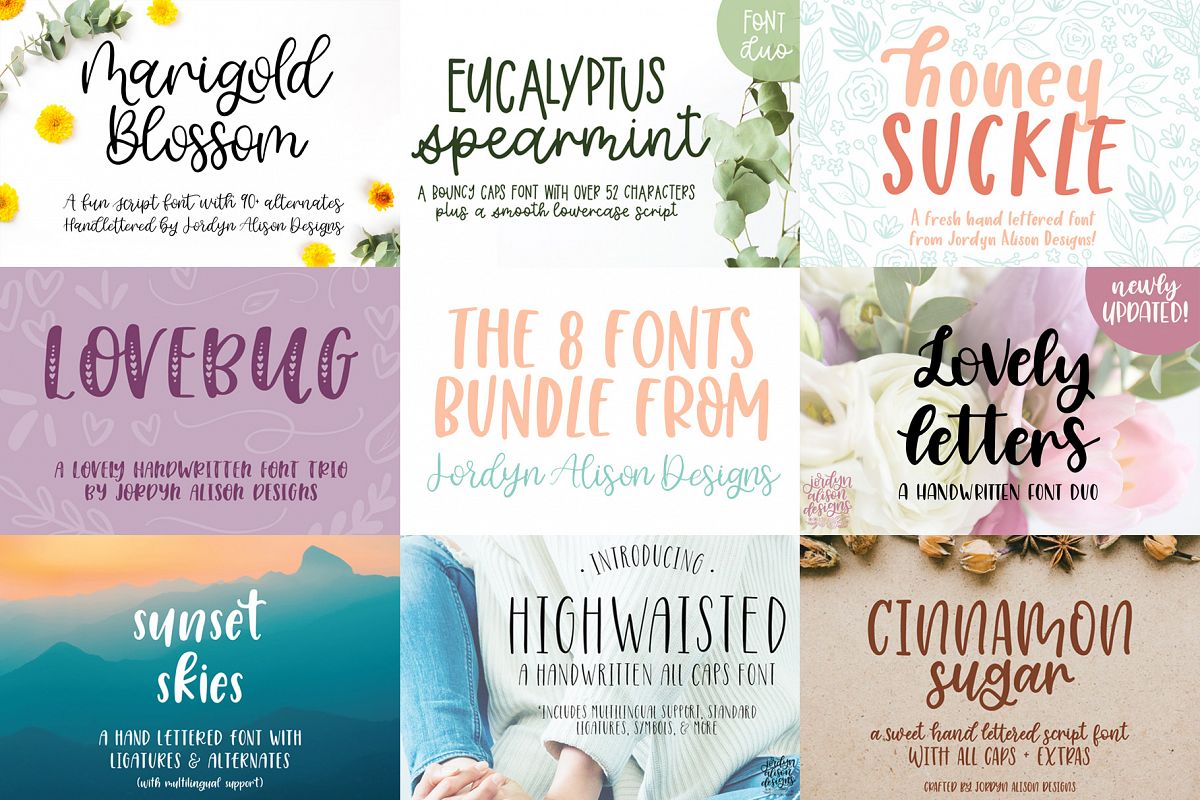 8 Hand Lettered Fonts Bundle, Script Monoline Skinny Sans example image 1