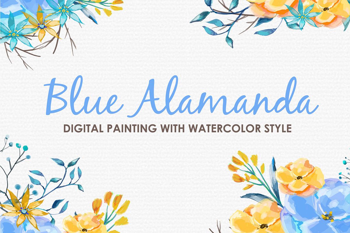 Blue Alamanda - Watercolor Floral Flower Style Clipart example image 1