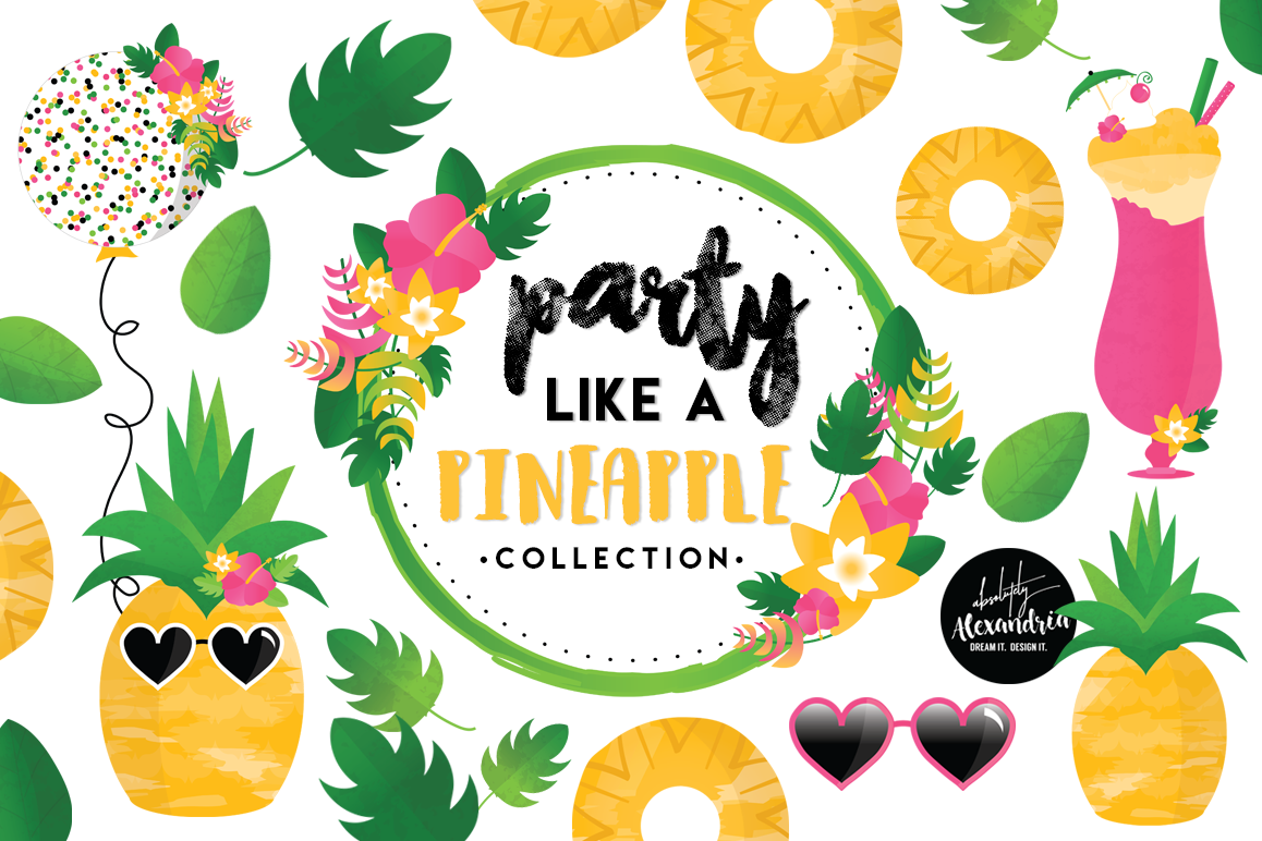 Party Like A Pineapple Clipart Graphics & Digital Paper Patterns Bundle example image 1