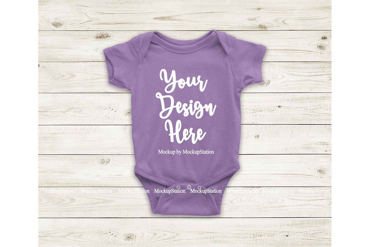 Purple Lavender Blank Baby Bodysuit Mockup, Newborn Toddler example image 1