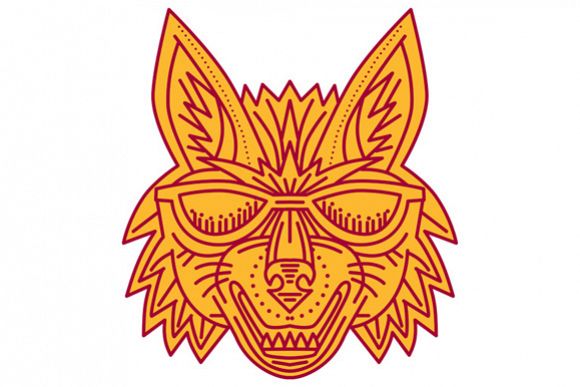 Coyote Head Sunglasses Smiling Mono Line example image 1