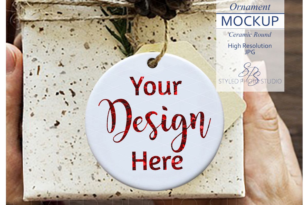 Ceramic Christmas Ornament Mockup Gift Box example image 1