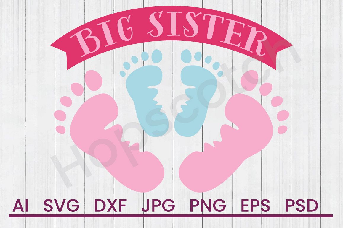 Footprints SVG, Big Sister SVG, DXF File, Cuttatable File example image 1