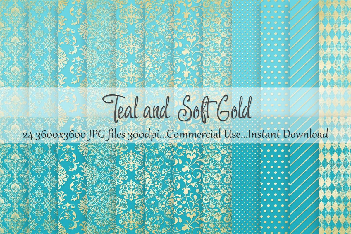Teal and Soft Gold Digital Paper example image 1