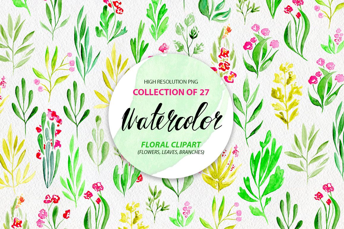 Watercolor leaves, branches, flowers example image 1