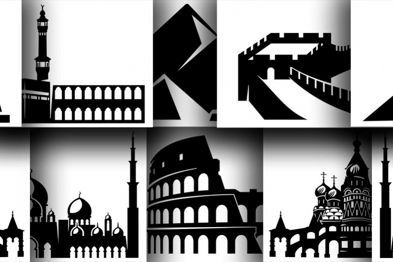 6 Architectural monuments in silhouettes for cut or print example image 1