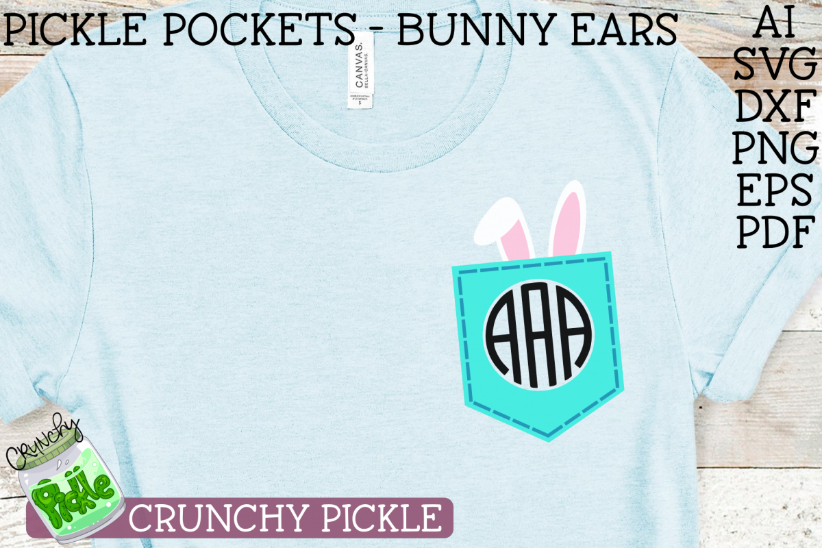 Pickle Pockets - Monogram Pocket Bunny Ears Easter SVG example image 1