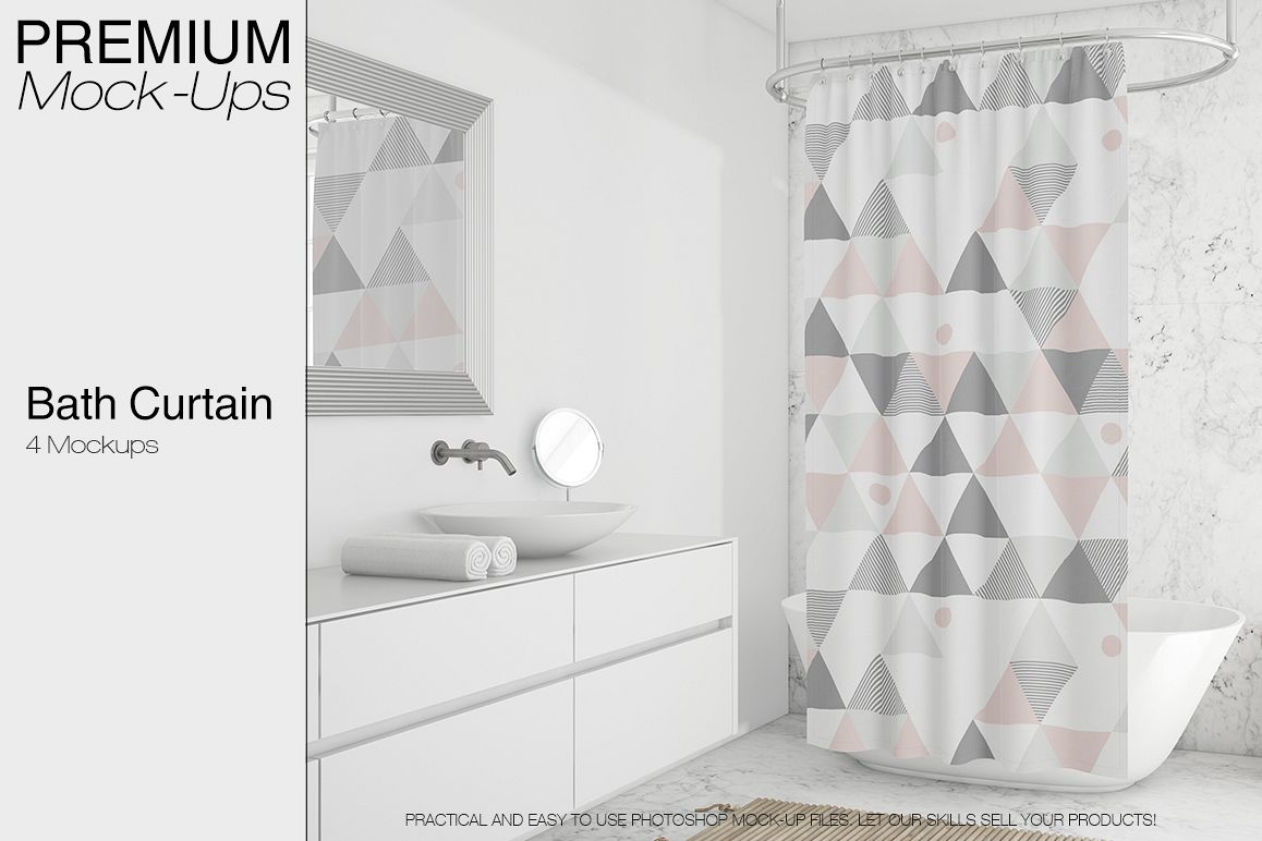 Download Shower Curtain Mockup Pack (64460) | Mock Ups | Design Bundles