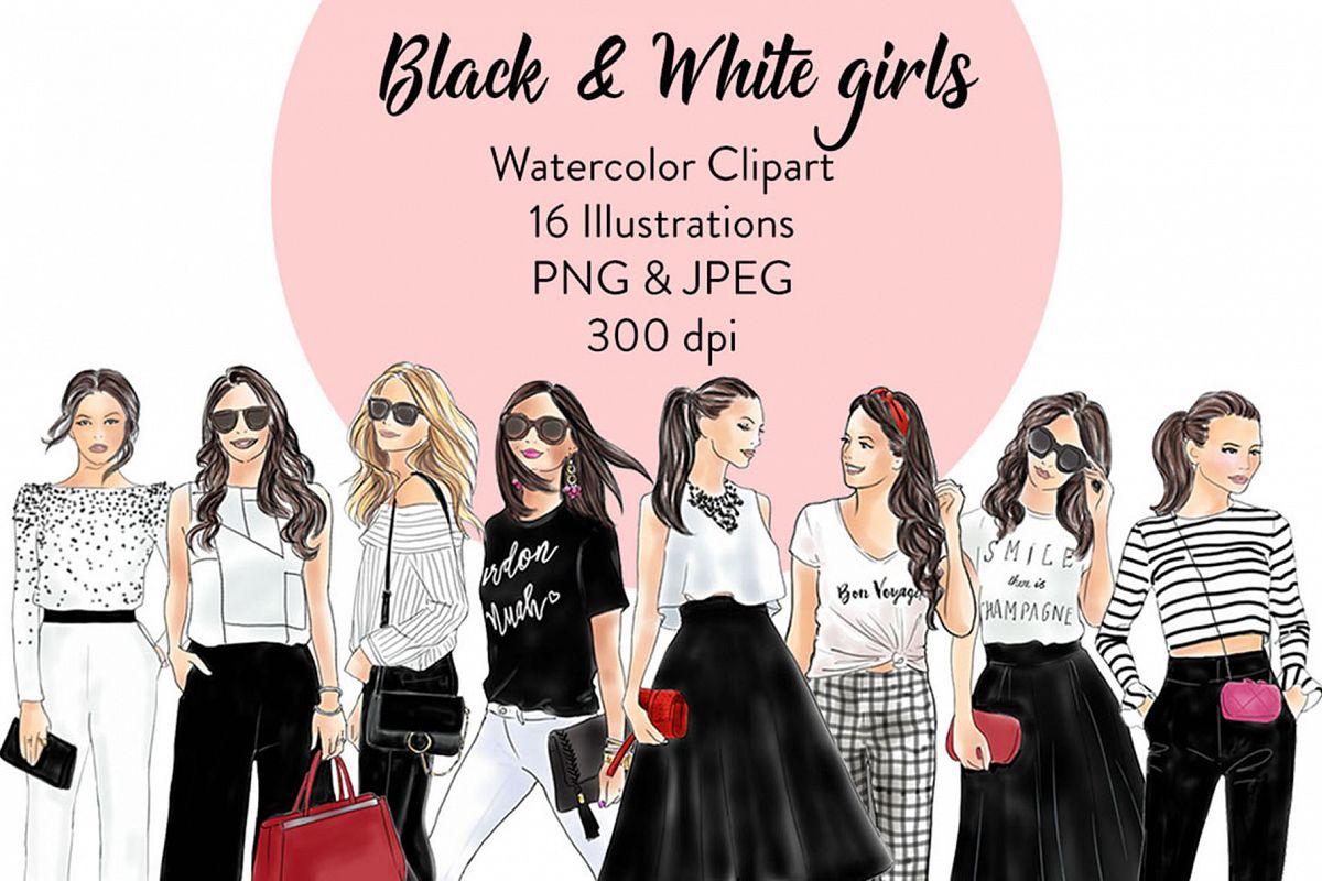 Black and white girls - Light Skin Clipart example image 1