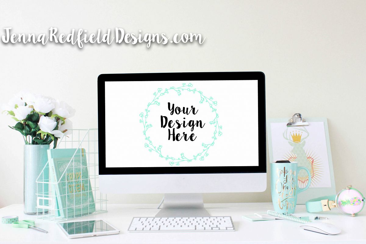 Mint Green Computer Mockup example image 1