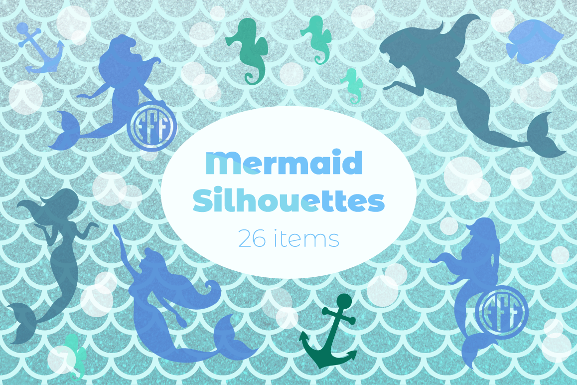 Mermaid Silhouettes | Mermaid Monograms SVG Cut Files example image 1