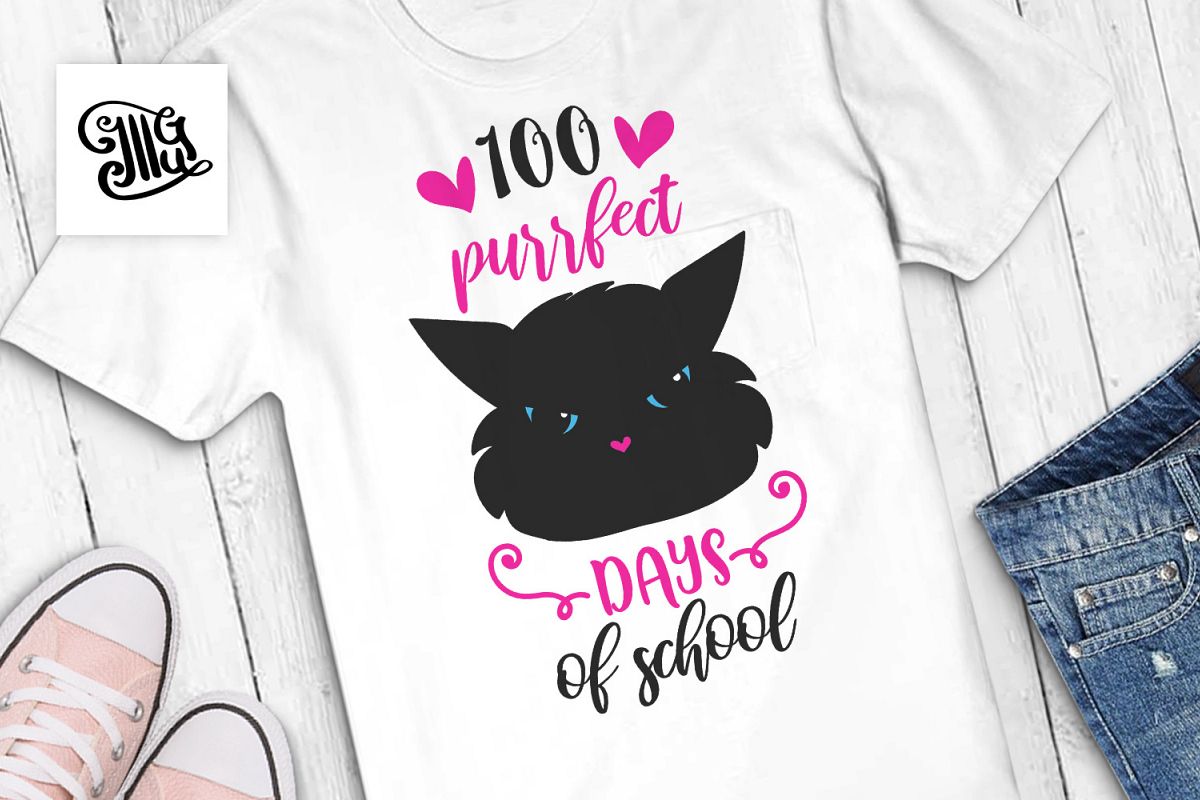 100 days of school for girl and teacher svg with cat example image 1