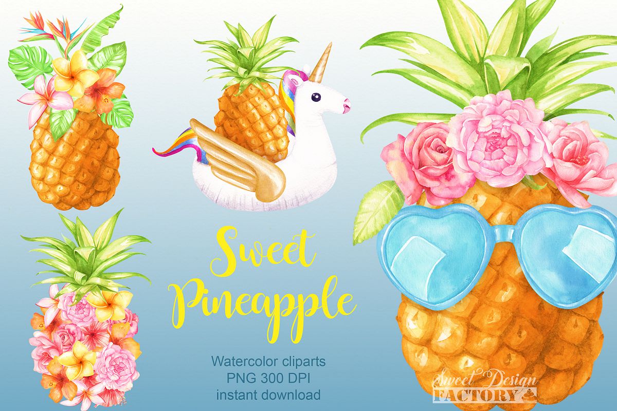 Watercolor pineapple clipart example image 1