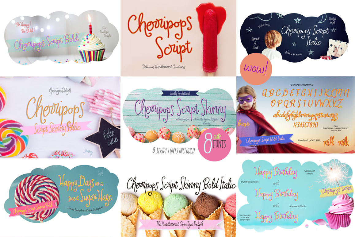 Cherripops Script, Bold, Script Skinny, Skinny Bold Set example image 1