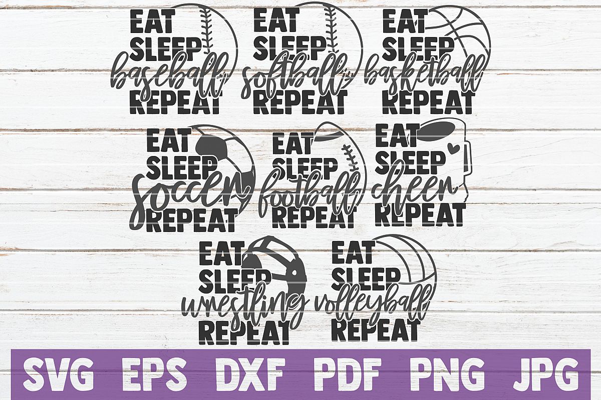 Eat Sleep Sport Repeat SVG Cut File Bundle | commercial use example image 1