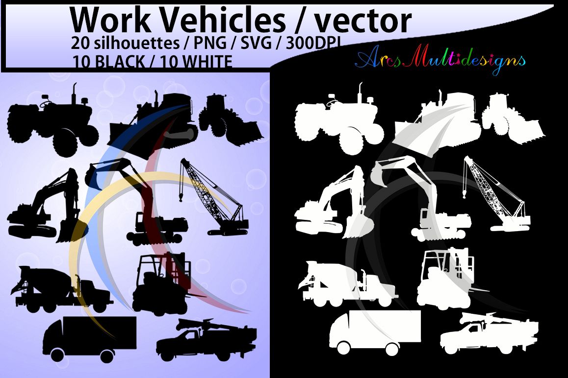 work vehicle / work vehicles silhouette / SVG file / Construction Machines Silhouettes / printable vehicle silhouette / vector EPS example image 1