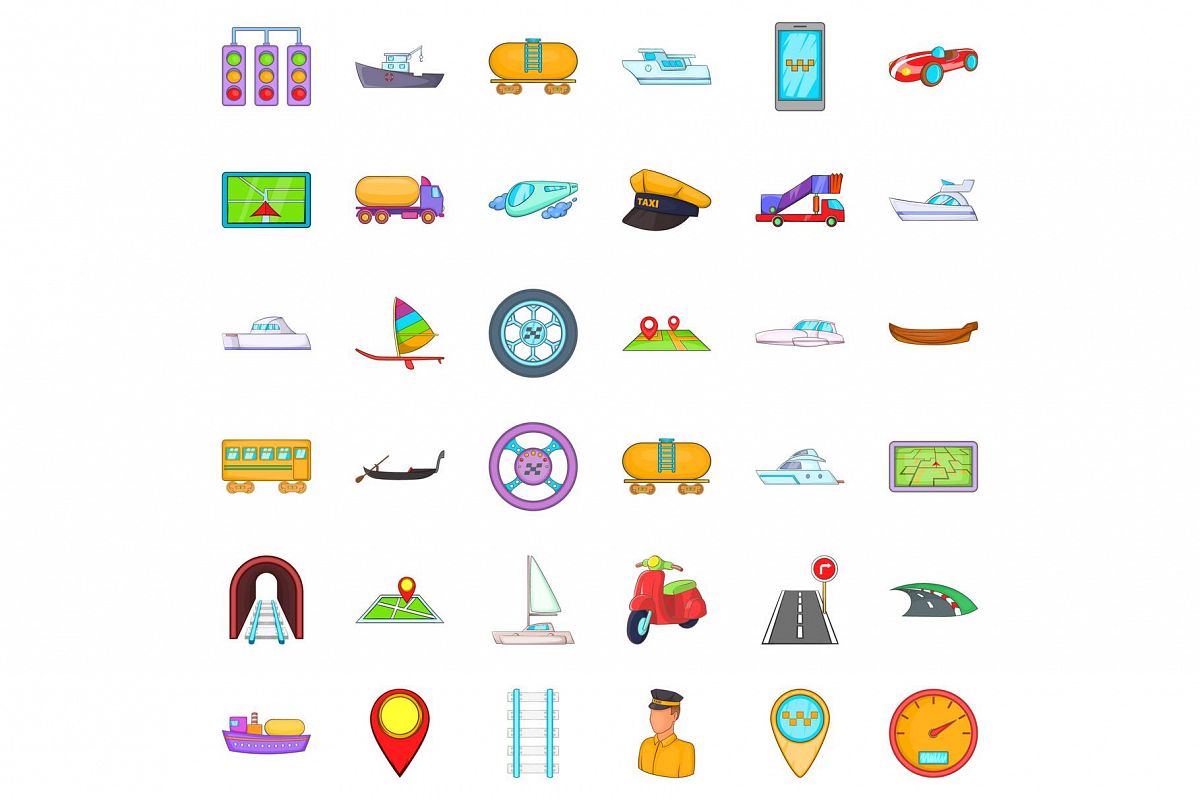 Transportation icons set, cartoon style example image 1