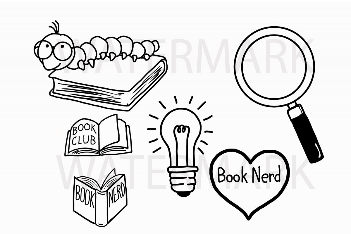 Book Worm and Book Lover Set - SVG/JPG/PNG Hand Drawing example image 1