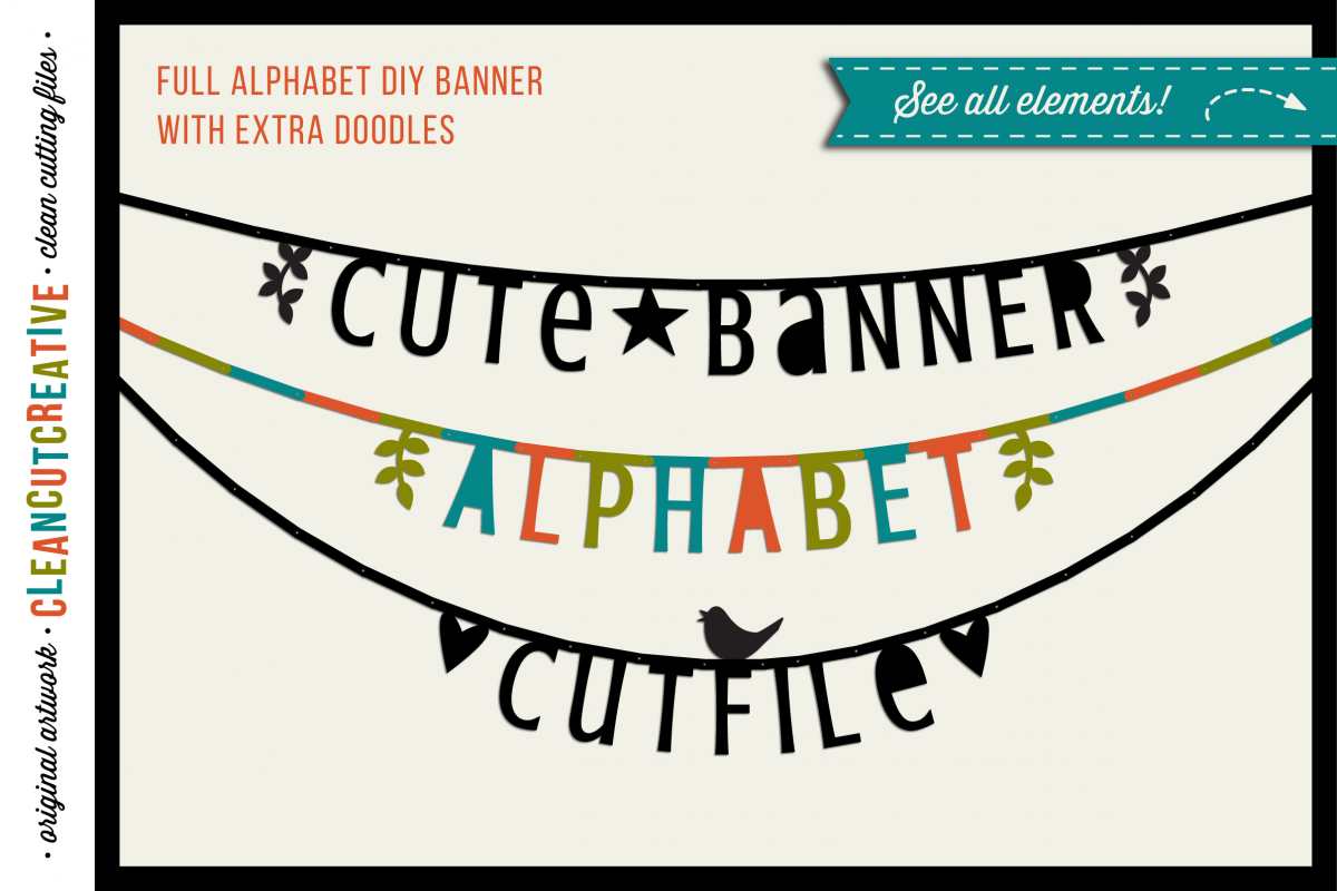 Cute Banner Alphabet - bunting garland alphabet letter banner - SVG DXF