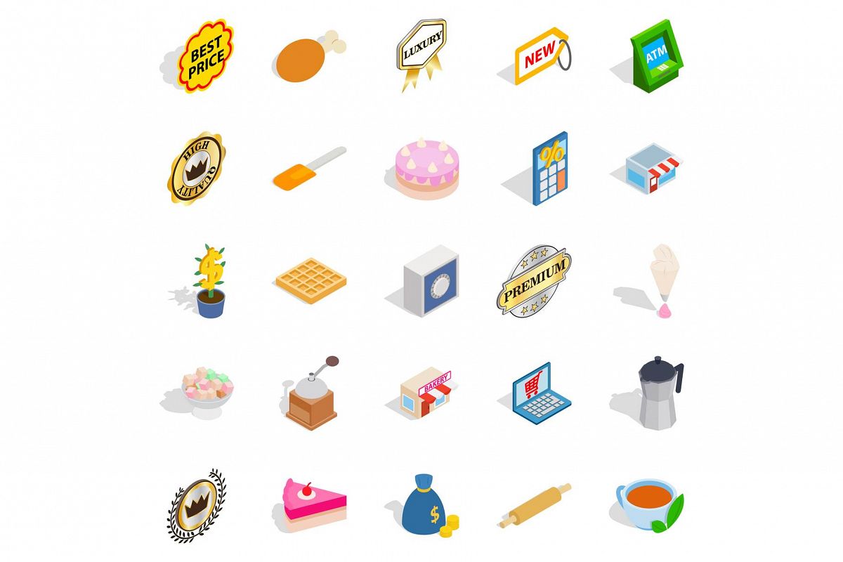 Caff icons set, isometric style example image 1