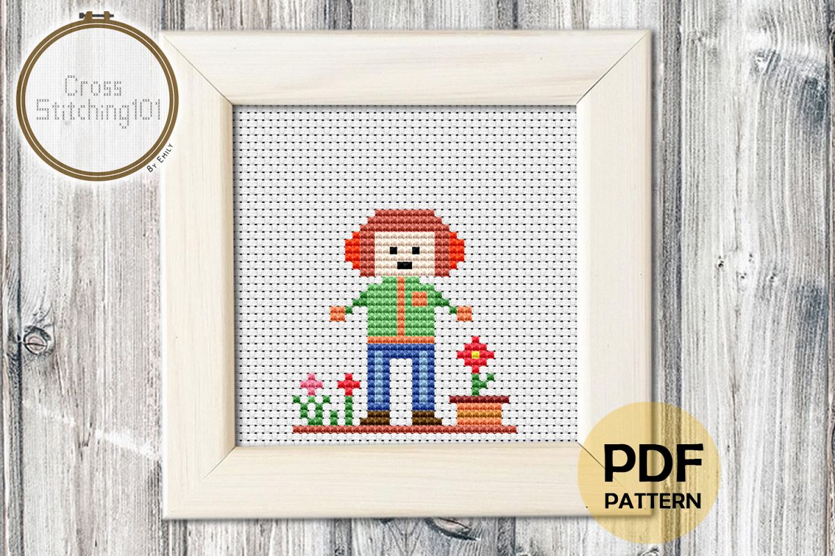 Boy with Headphone Cross Stitch Pattern PDF example image 1