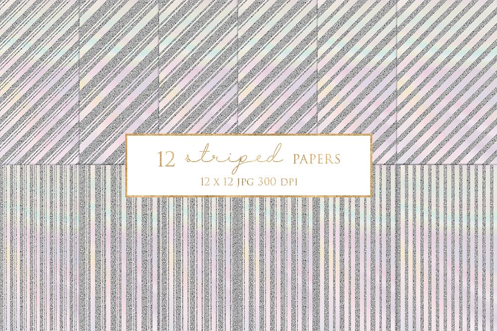 12 Silver Striped Digital Paper Pack example image 1