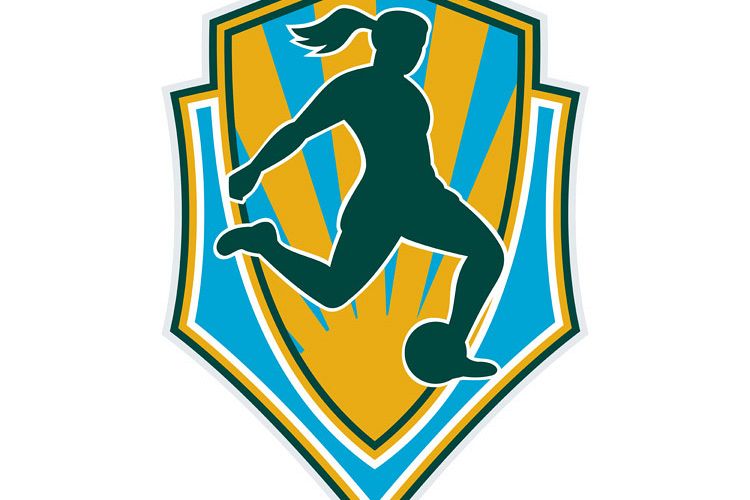 soccer player woman kicking ball shield example image 1