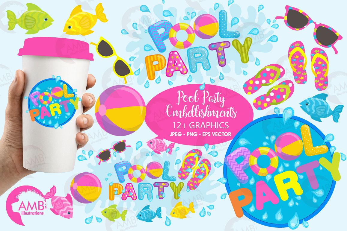 Pool party elements clipart, graphics pack AMB-902 example image 1