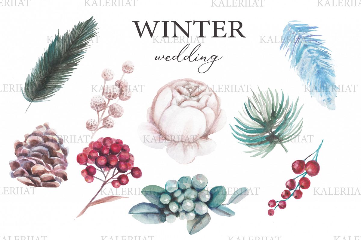 Watercolor winter wedding floral clipart example image 1
