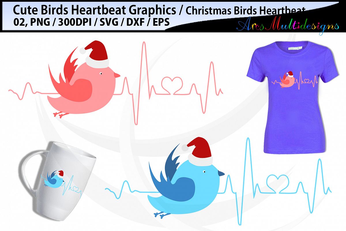 Christmas bird heartbeat SVG / Bird Heartbeat svg Graphics example image 1