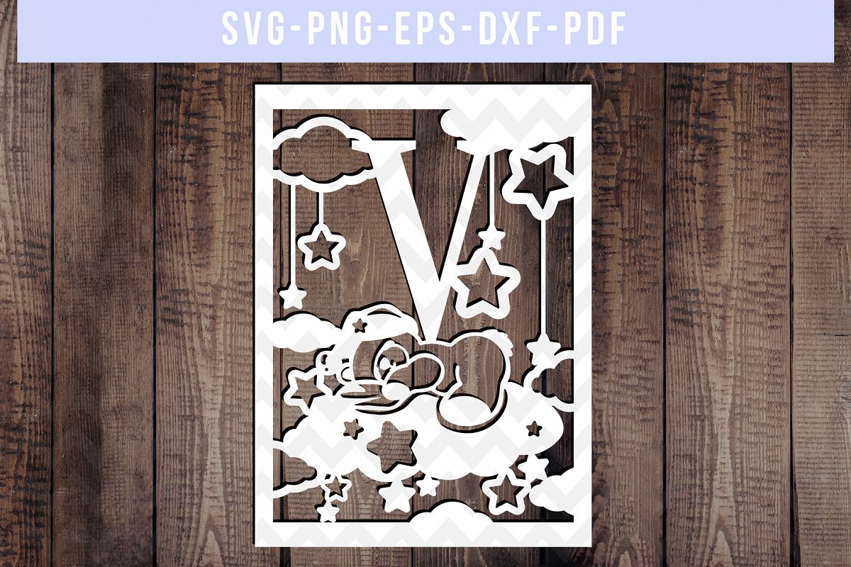 Nursery V Monogram Papercut Template, Kids Room Decor, DXF example image 1