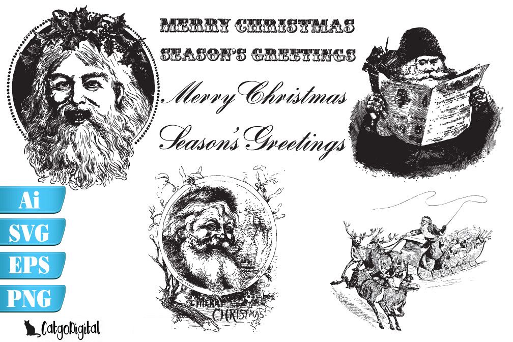 Vintage Santa Claus Christmas SVG EPS Ai PNG example image 1
