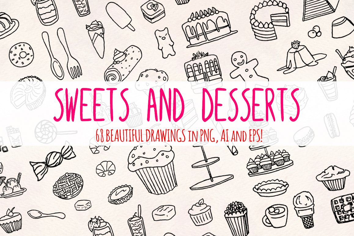 68 Sweets, Cakes and Desserts Graphic Vector Sketch example image 1