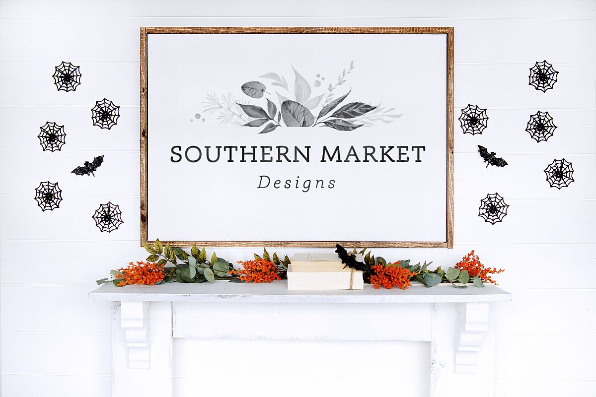 Halloween Fall Wood Framed Sign 24x36 Mock Up Photo Stock Ph example image 1