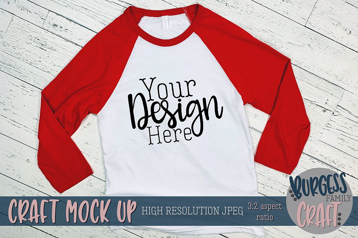Red raglan 3200 Craft mock up | High Res JPEG example image 1