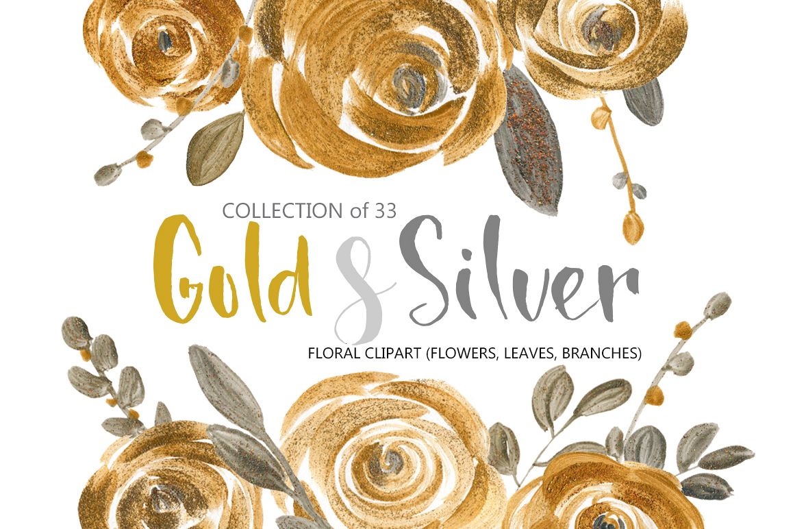 Gold & silver flowers and leaves example image 1