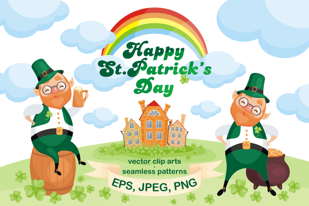 Happy st.Patricks Day. Vector clip arts and seamless patterns. example image 1